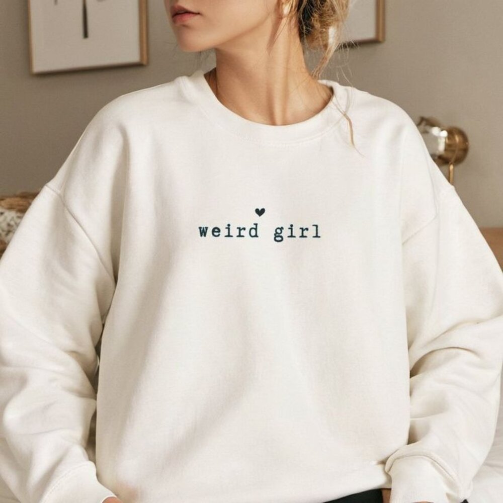 Weird Girl Sweatshirt | Sand Color, Size L | Fun & Bold Apparel